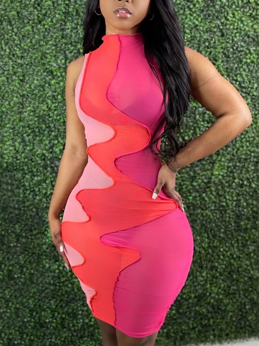 

Lovely Sweet Half A Turtleneck Color-lump Pink Knee Length Dress