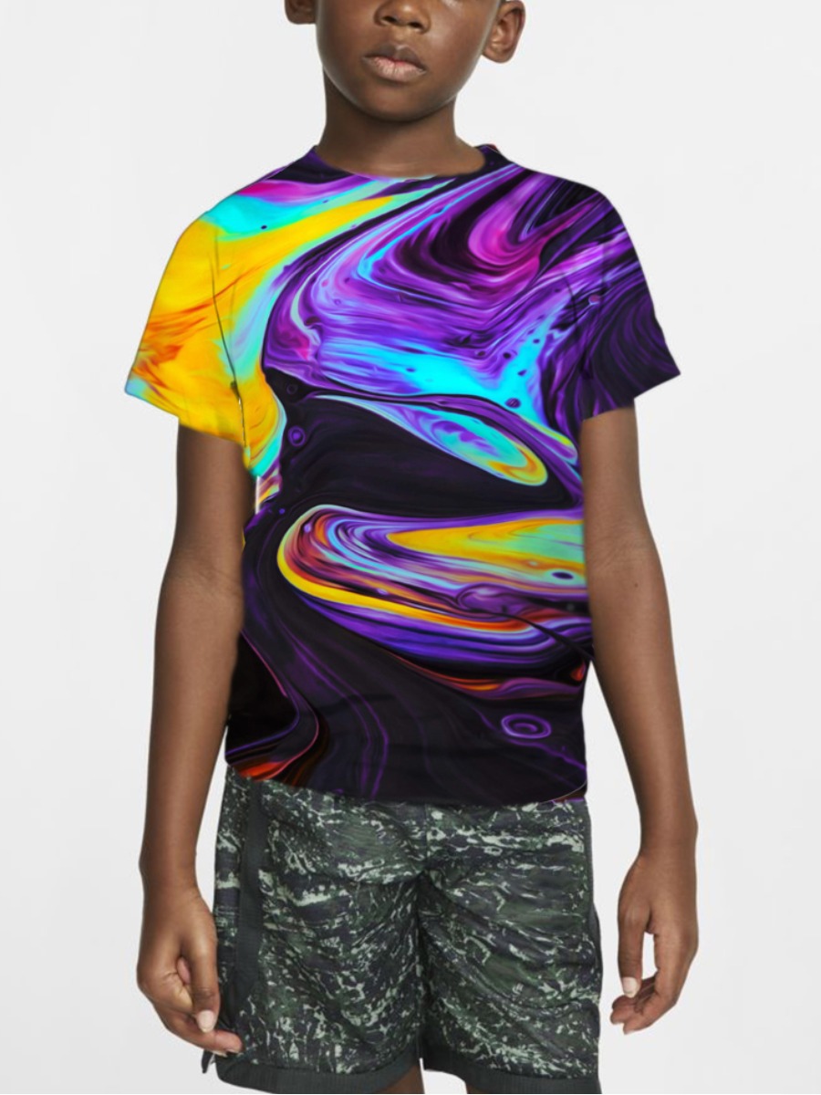 

Lovely Boy Street Print Patchwork Black T-shirt