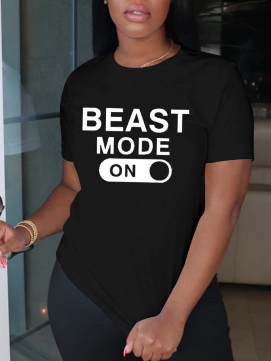 

Lovely Casual O Neck Letter Print Black T-shirt