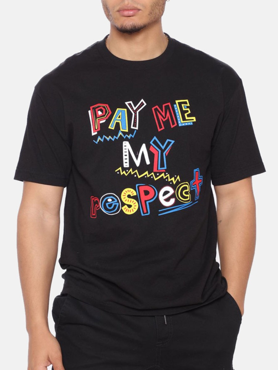 

Lovely Men Casual O Neck Letter Print Black T-shirt