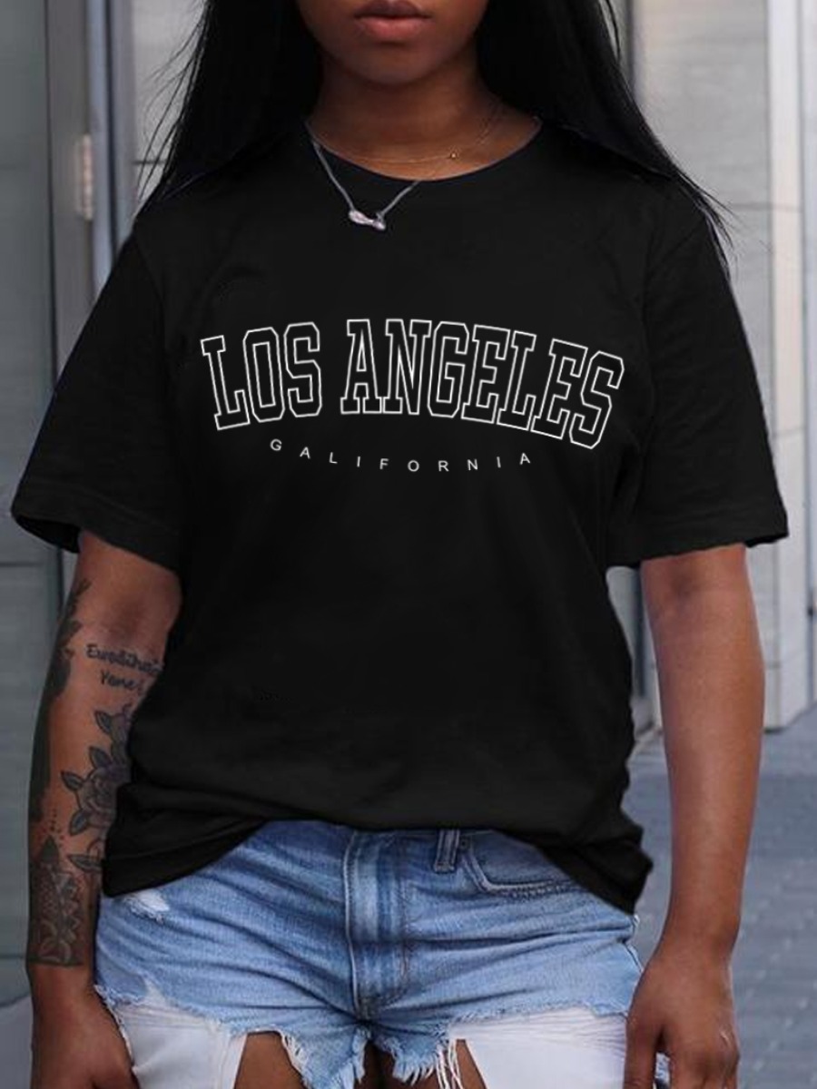 

Lovely Casual O Neck Letter Print Black T-shirt
