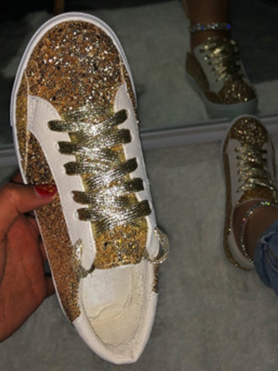 

Lovely Casual Sequined Gold Flats