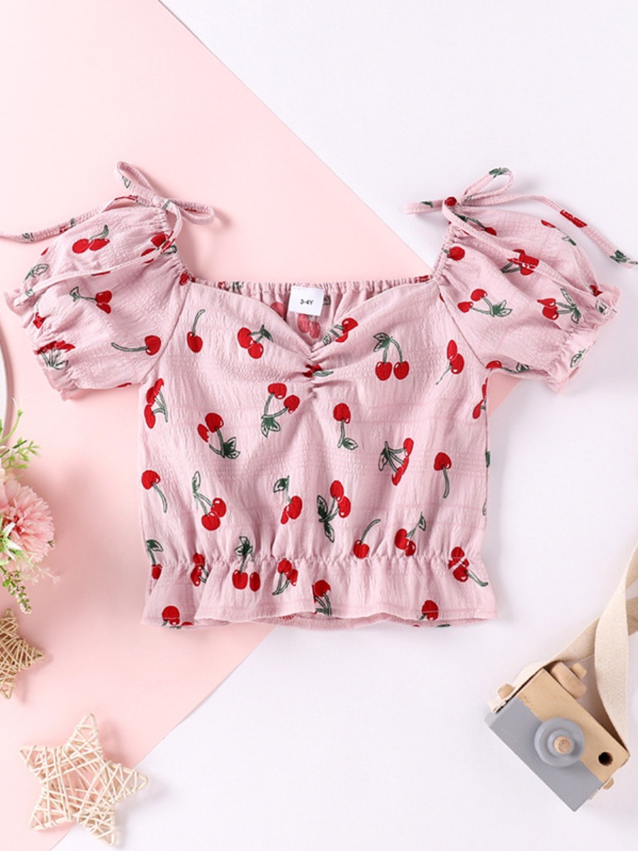 

Lovely Girl Sweet Floral Print Ruffle Design Pink Blouse