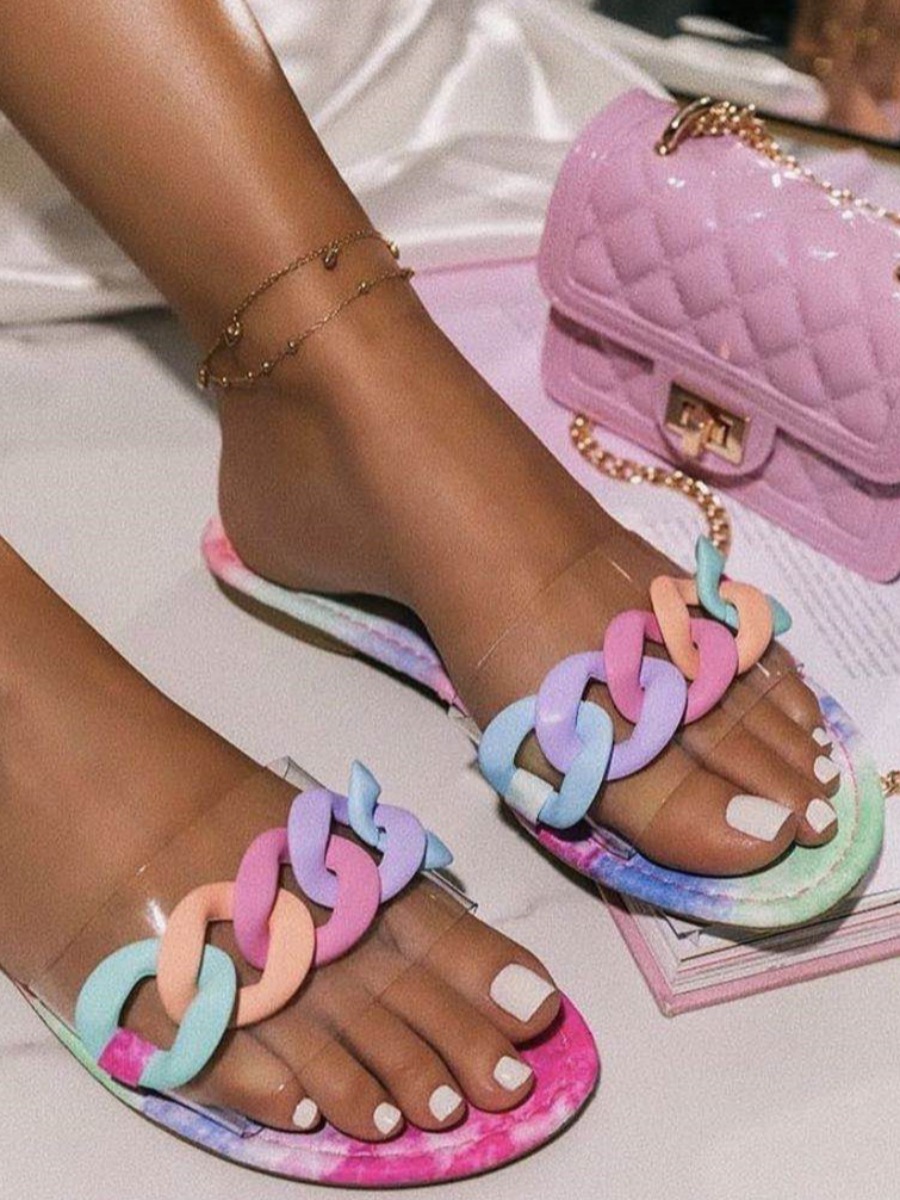 LW Casual See-through Chain Decoration Multicolor Slippers