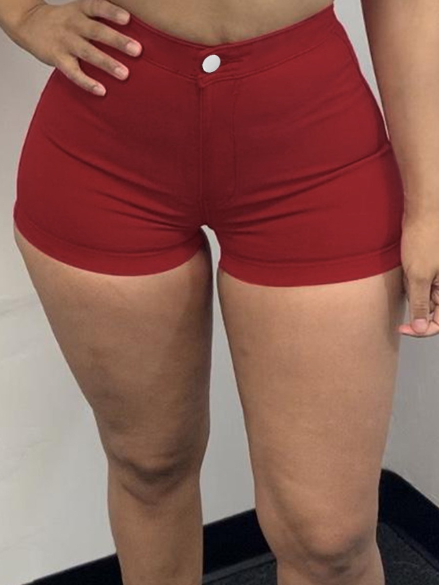 

Lovely Plus Size Street High-waisted Wine Red Denim Shorts