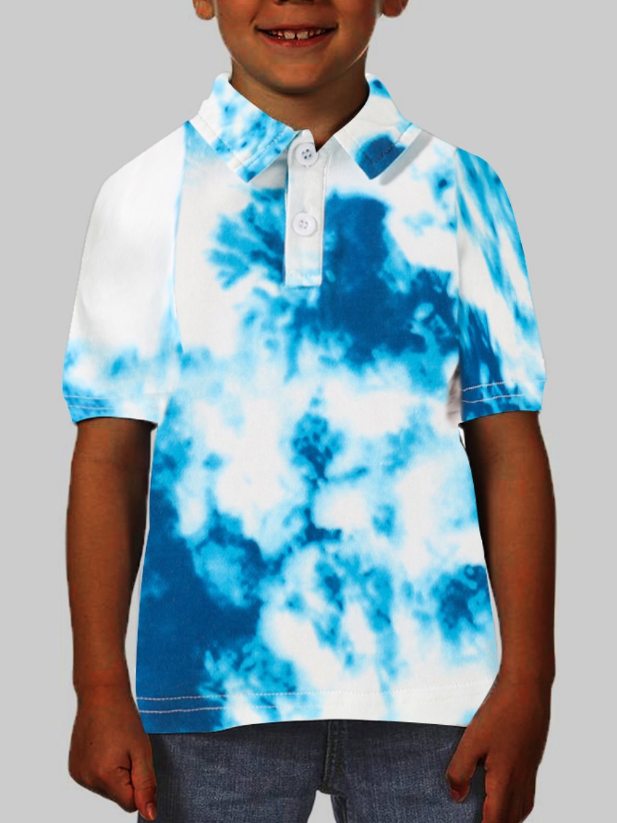 

Lovely Boy Casual Turndown Collar Tie-dye Babyblue T-shirt, Baby blue