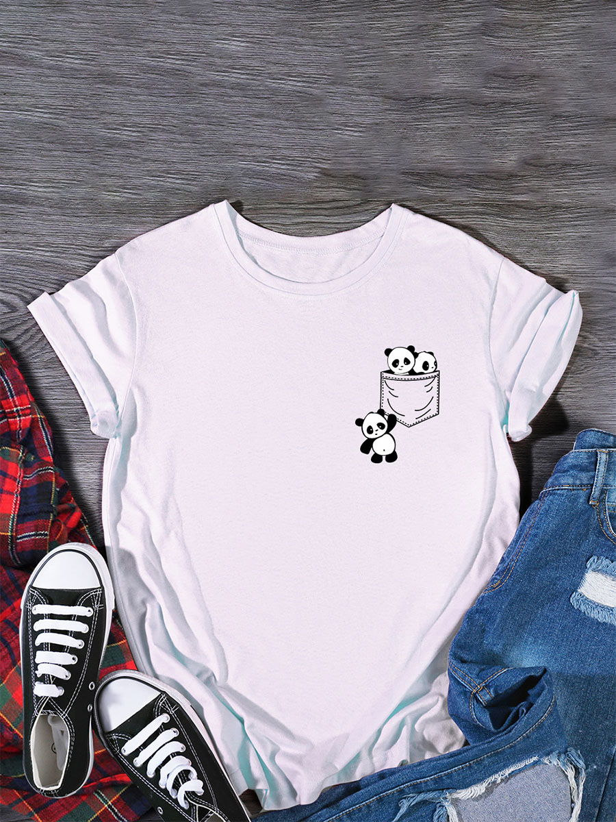 

Lovely Casual O Neck Panda Print White T-shirt