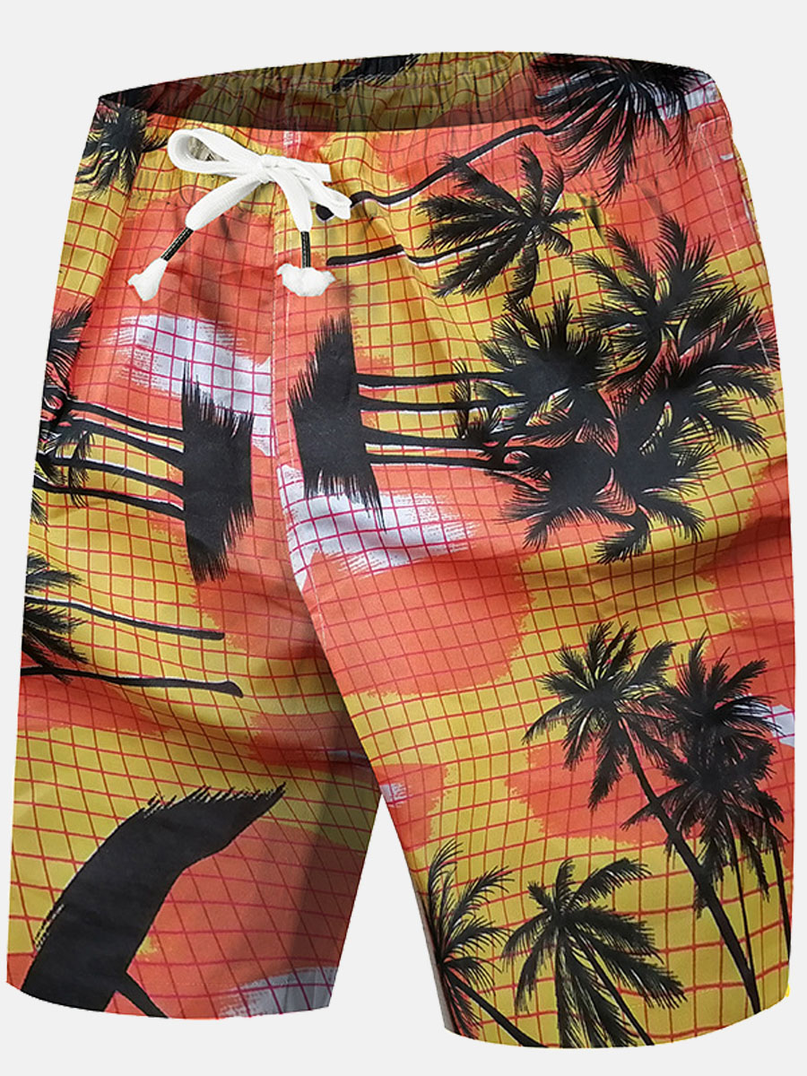 

Lovely Men Boho Floral Print Drawstring Yellow Shorts