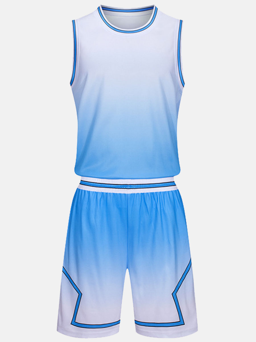 

Lovely Men Sporty Gradient Striped Blue Two Piece Shorts Set