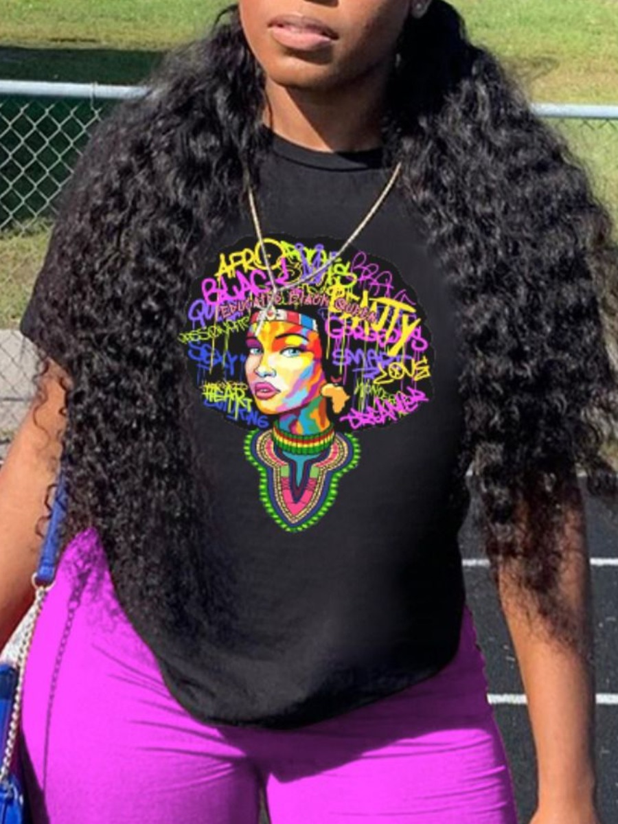 

Lovely Plus Size Street Graffiti Letter Print Black T-shirt