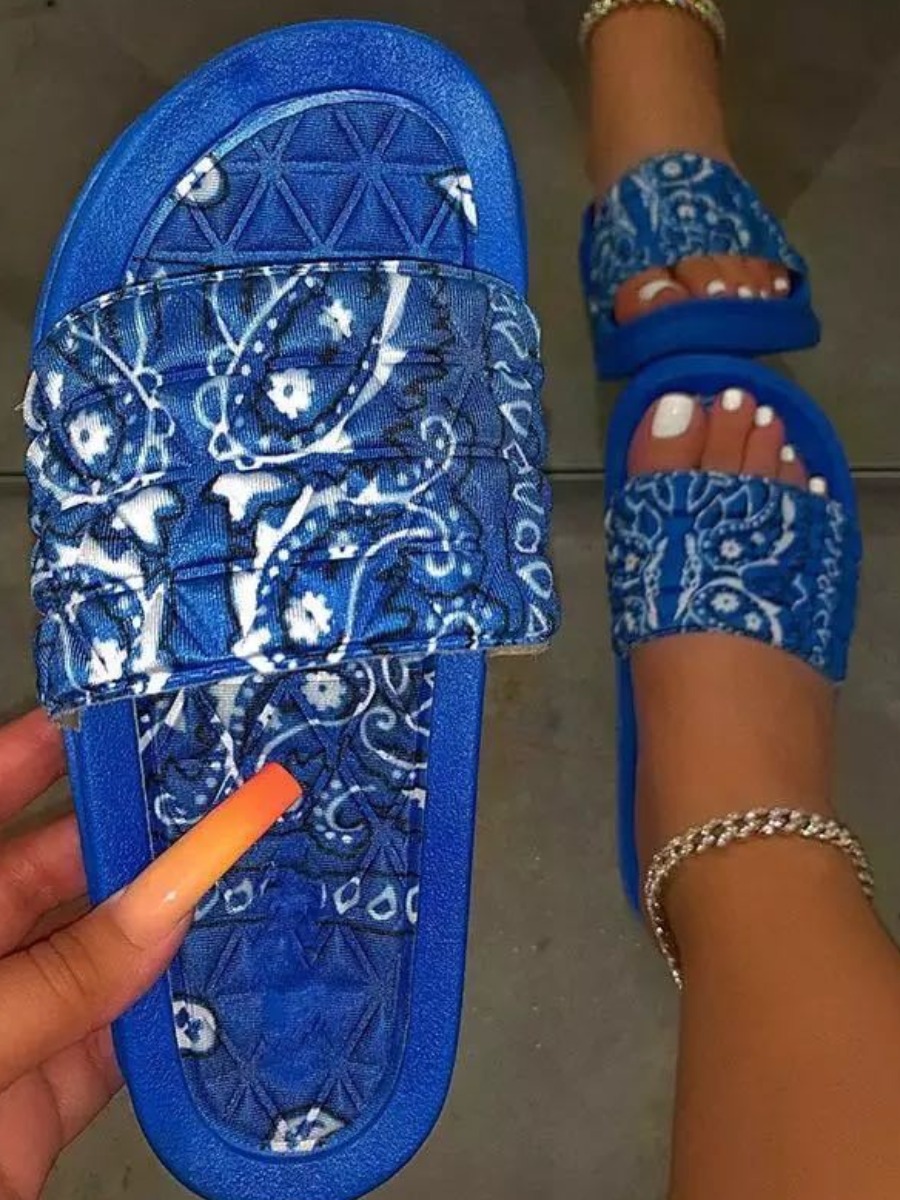 

LW Casual Geometric Print Blue Slides