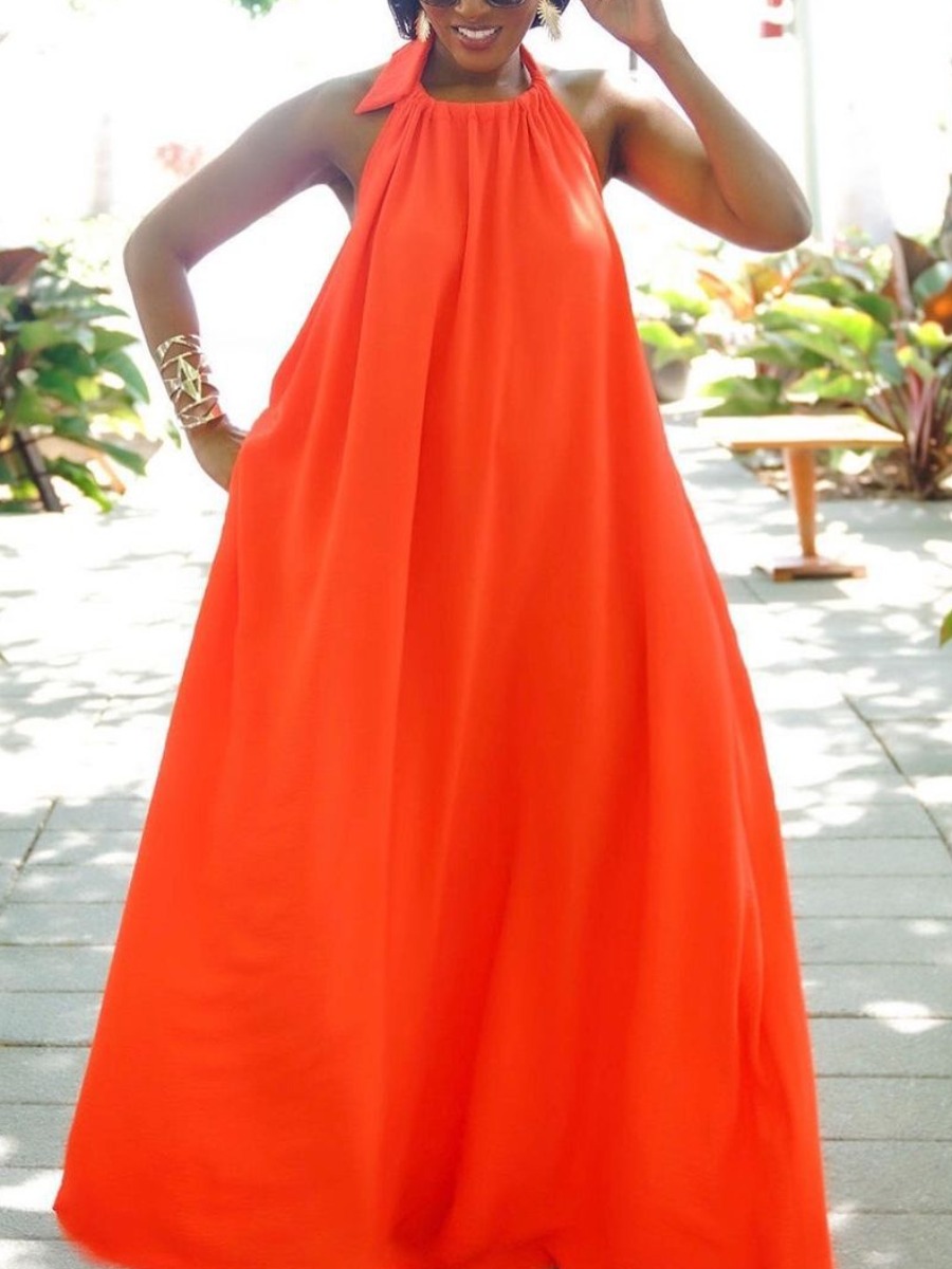 

LW Boho Backless Bandage Design Orange Floor Length A Line Dress