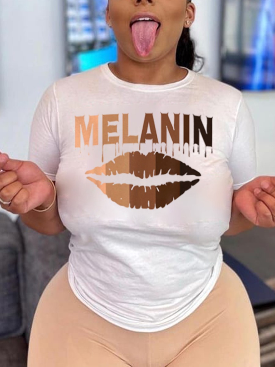 

LW Casual Lip Letter Print White T-shirt