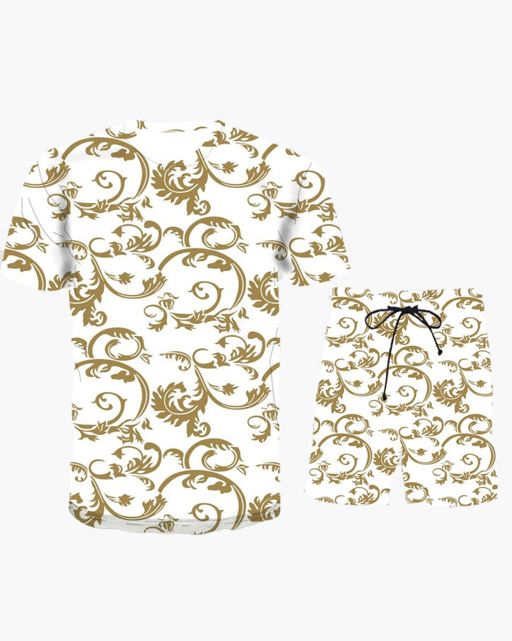 

Lovely Men Casual Floral Print Drawstring White Two Piece Shorts Set