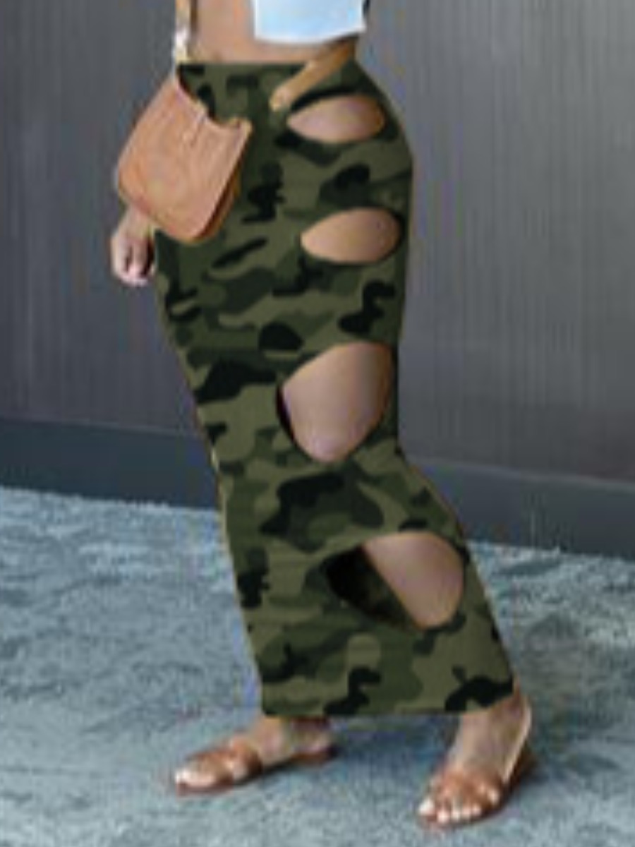 

LW Street Camo Print Hollow-out Ankle Length Skirt