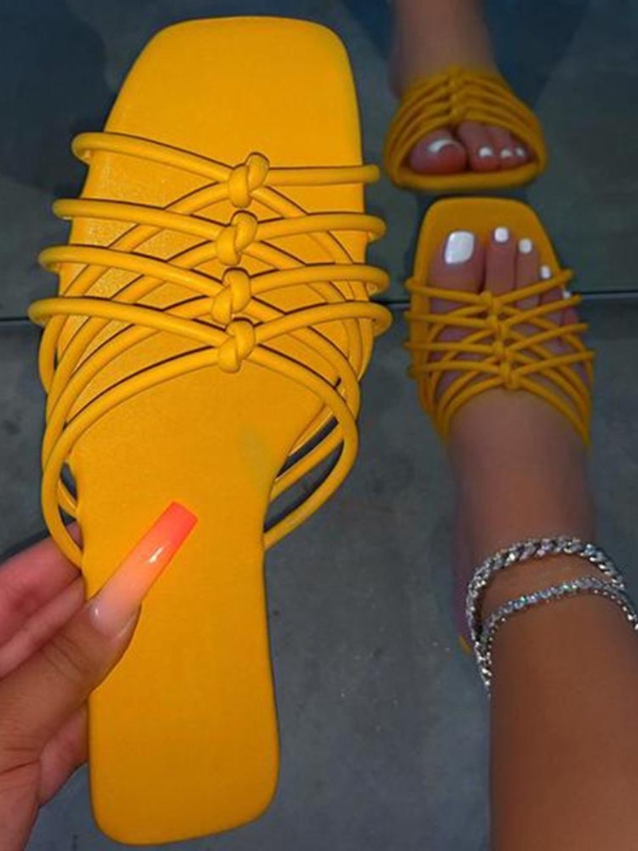 

Lovely Casual Bandage Design Yellow Slippers