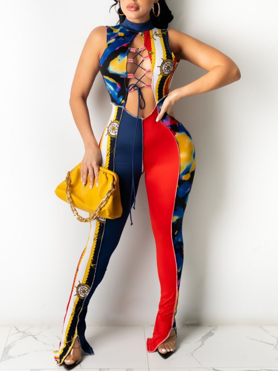 

LW Sexy Bandage Hollow-out Design Red One-piece Jumpsuit