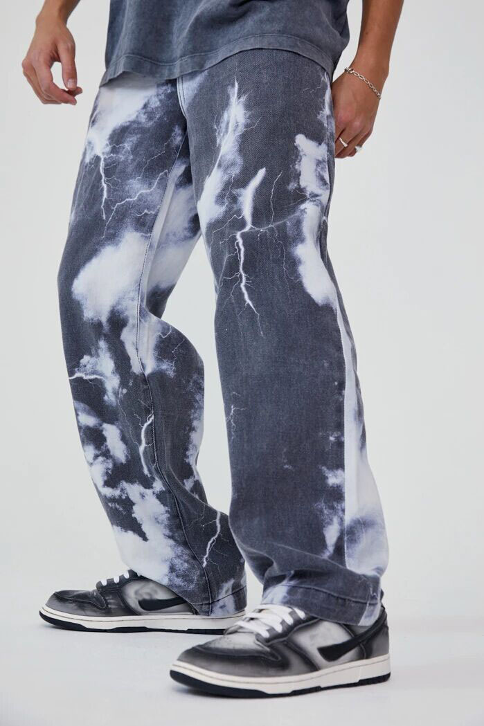 

Lovely Men Street Mid Waist Tie-dye Blue Jeans