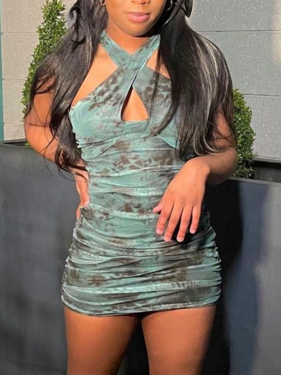 

Lovely Casual Tie-dye Bandage Hollow-out Design Multicolor Mini Dress, Multi
