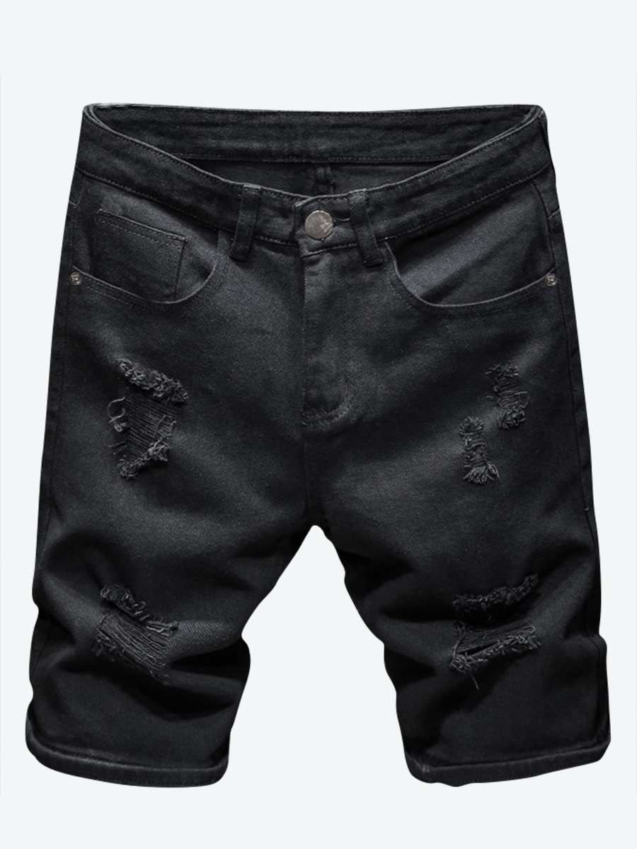 

Lovely Men Casual Mid Waist Ripped Black Denim Shorts