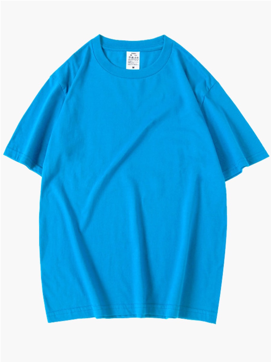 

Lovely Men Casual O Neck Dropped Shoulder Baby Blue T-shirt
