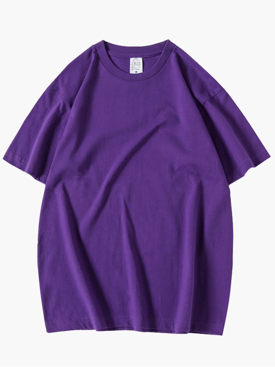 

Lovely Men Casual O Neck Dropped Shoulder Purple T-shirt