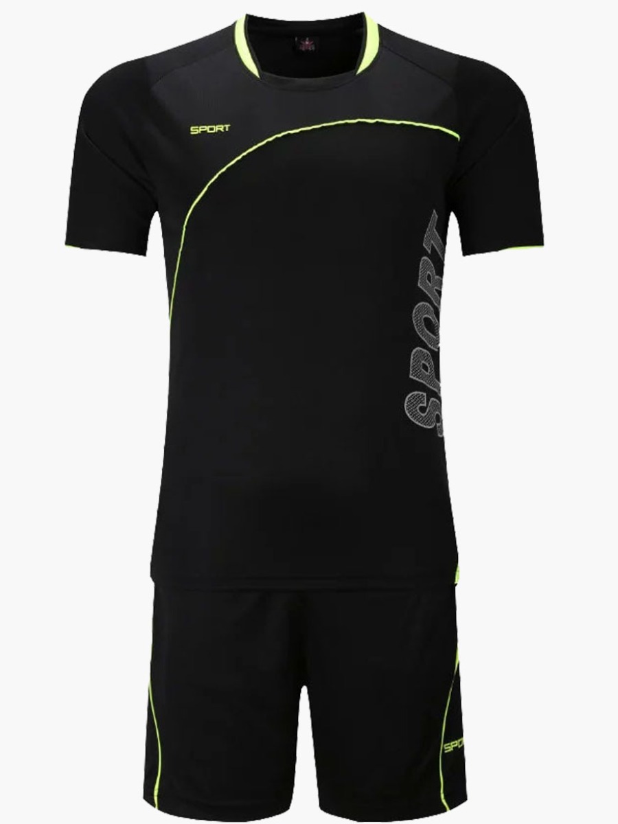 

Lovely Men Sporty Letter Print Patchwork Black Two Piece Shorts Set