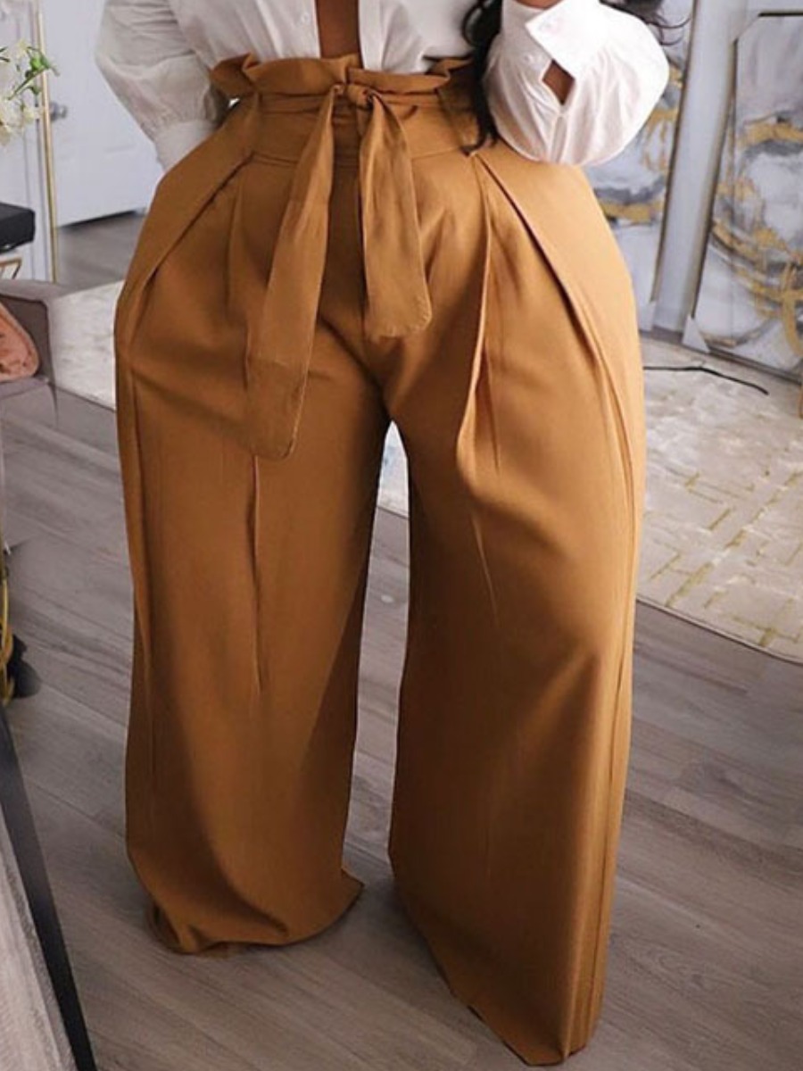 

Lovely Street Bandage Design Loose Khaki Pants