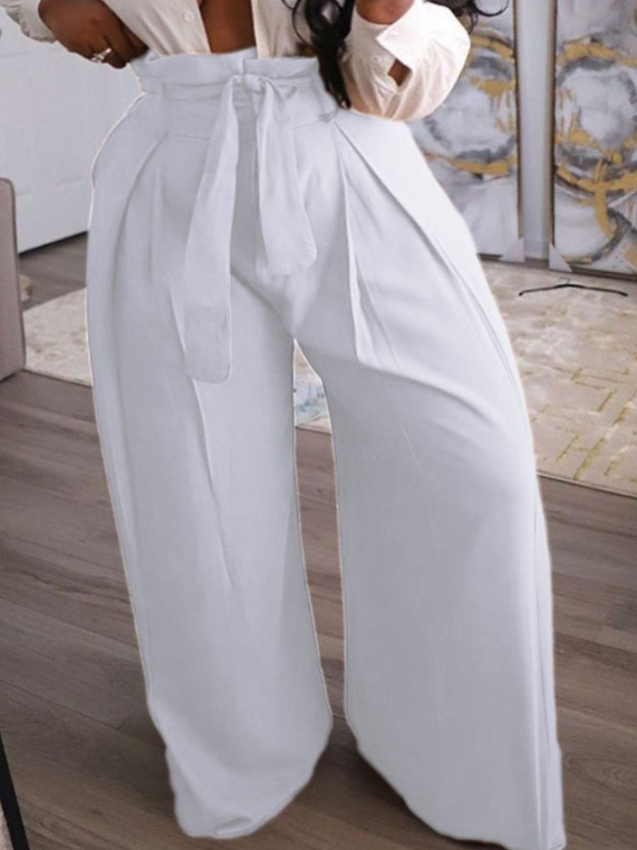 

Lovely Street Bandage Design Loose White Pants