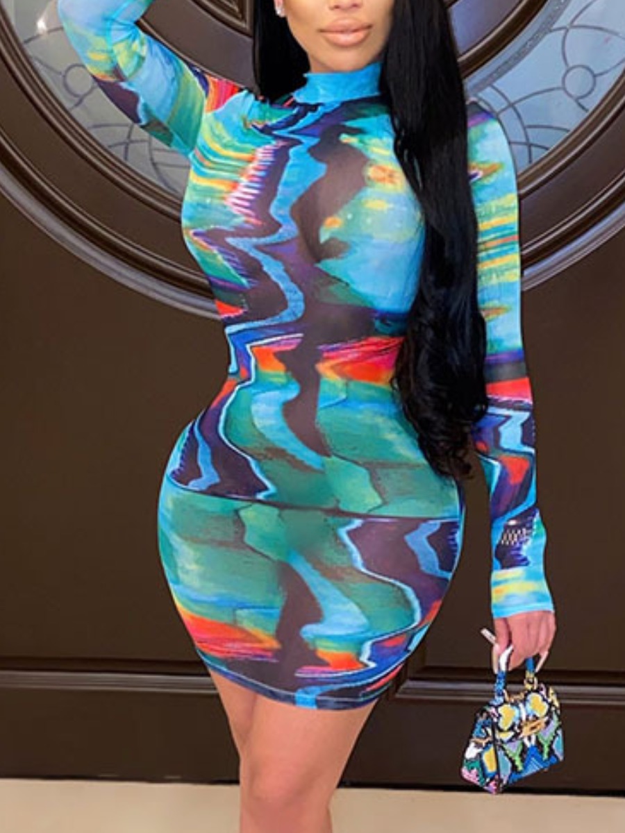 

Lovely Sweet Half A Turtleneck Tie-dye Multicolor Mini Dress, Multi