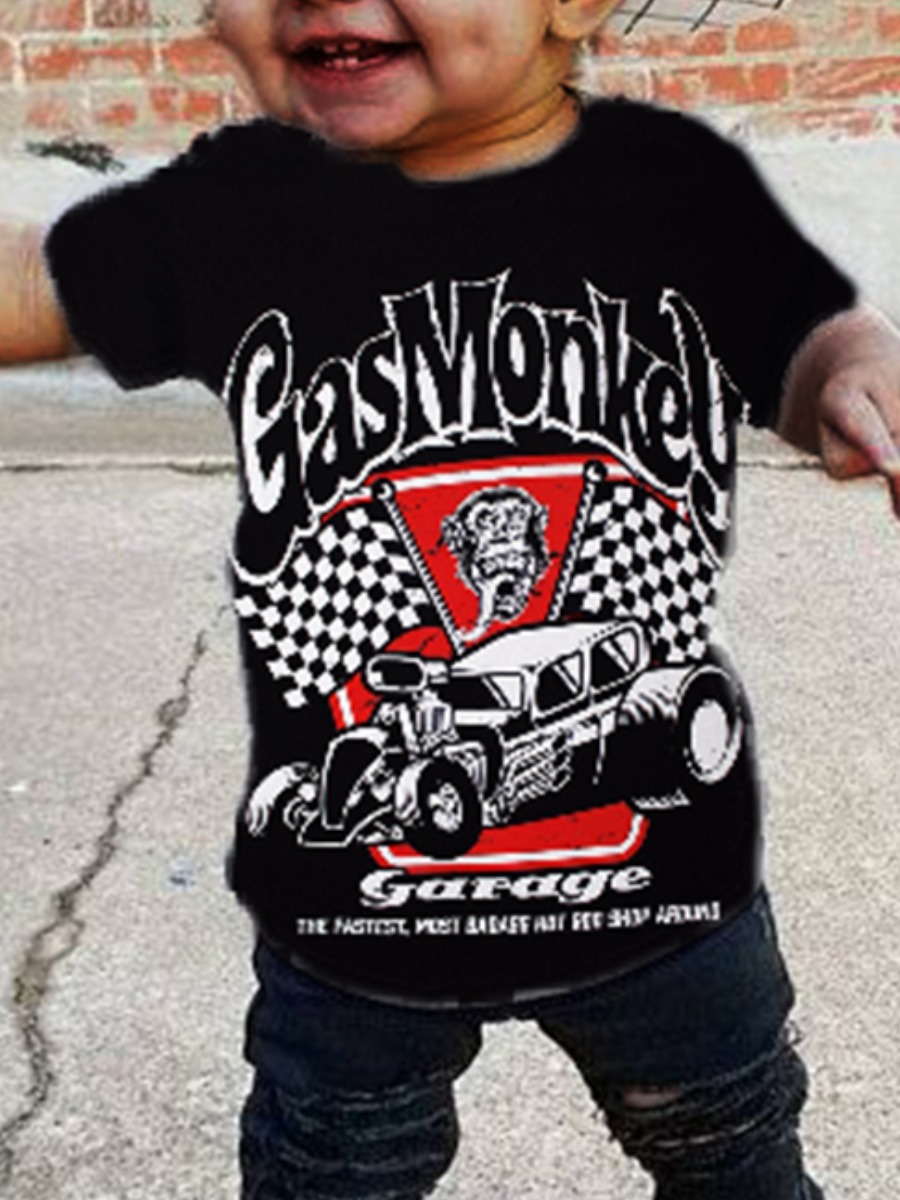 

Lovely Boy Casual Cartoon Letter Print Black T-shirt