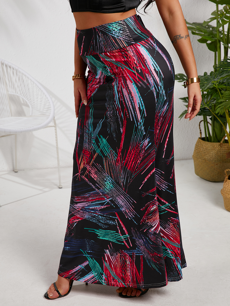 

Lovely Boho Print Black Ankle Length A Line Skirt
