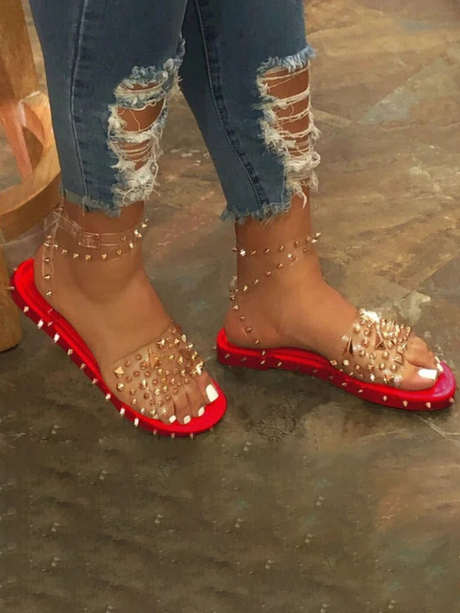 

LW Casual Rivet Decoration Red Sandals