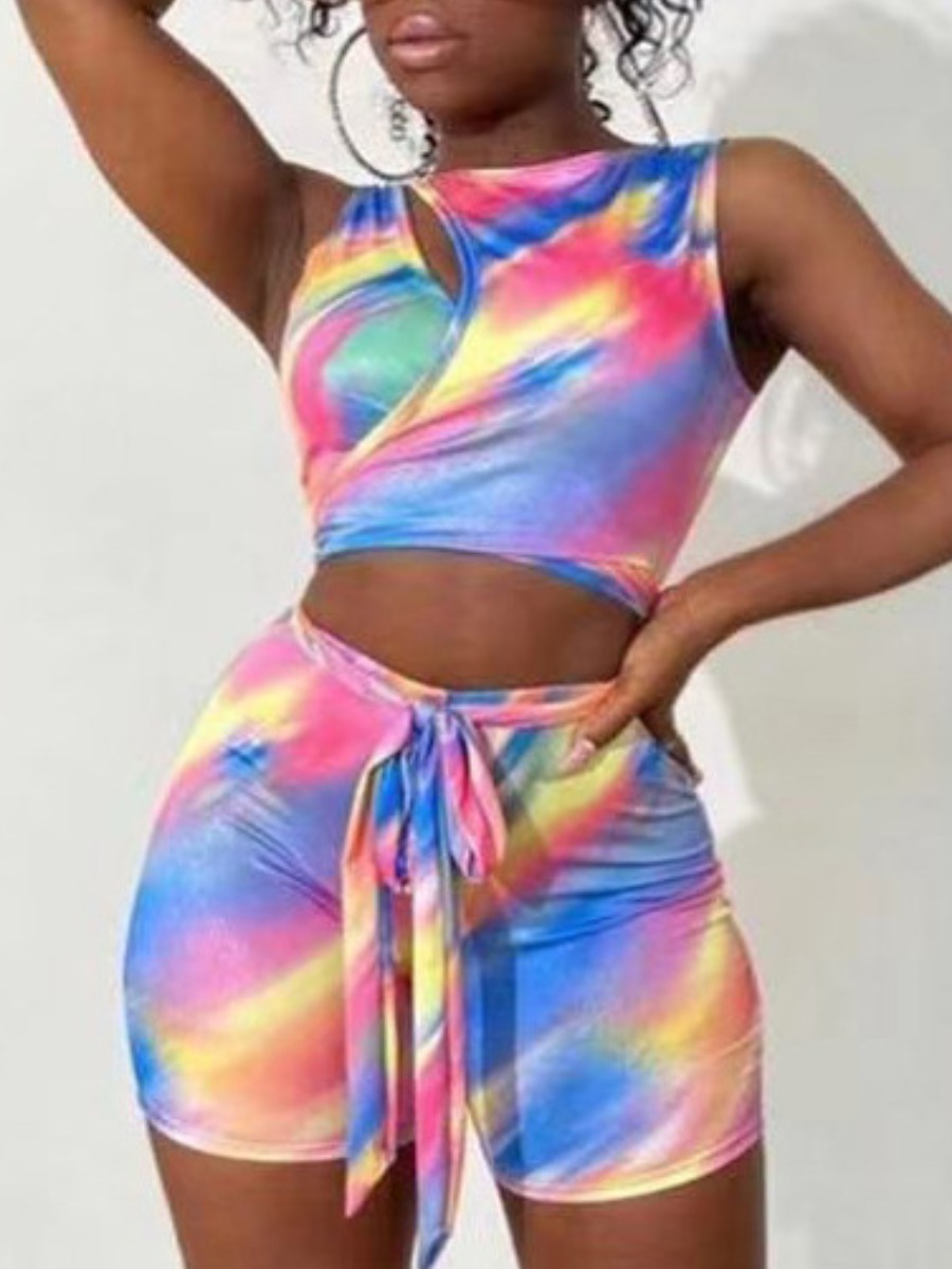 

Lovely Street Tie-dye Bandage Hollow-out Design Multicolor One-piece Romper, Multi