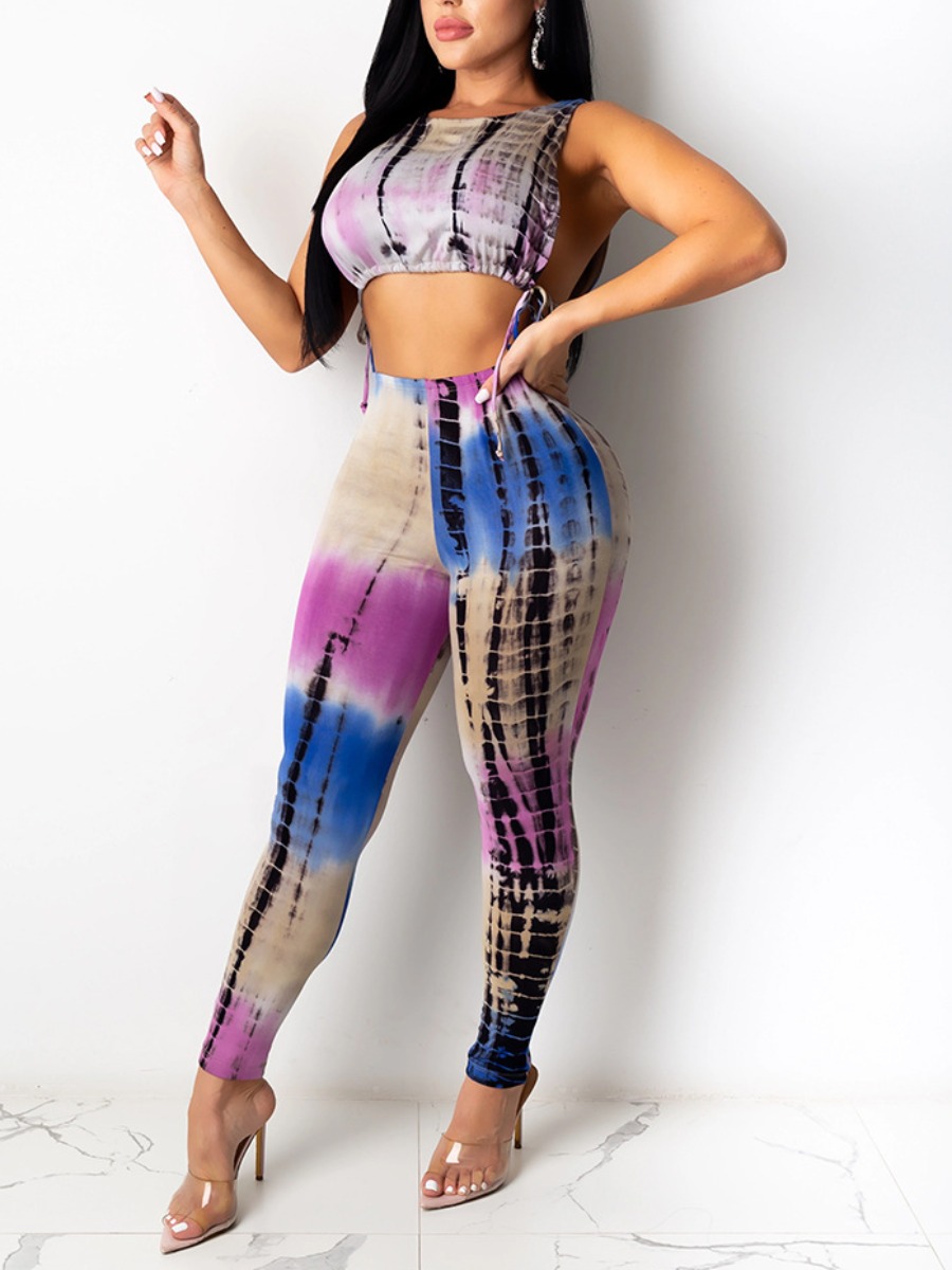 

LW Street Tie Dye Drawstring Multicolor Two Piece Pants Set, Multi
