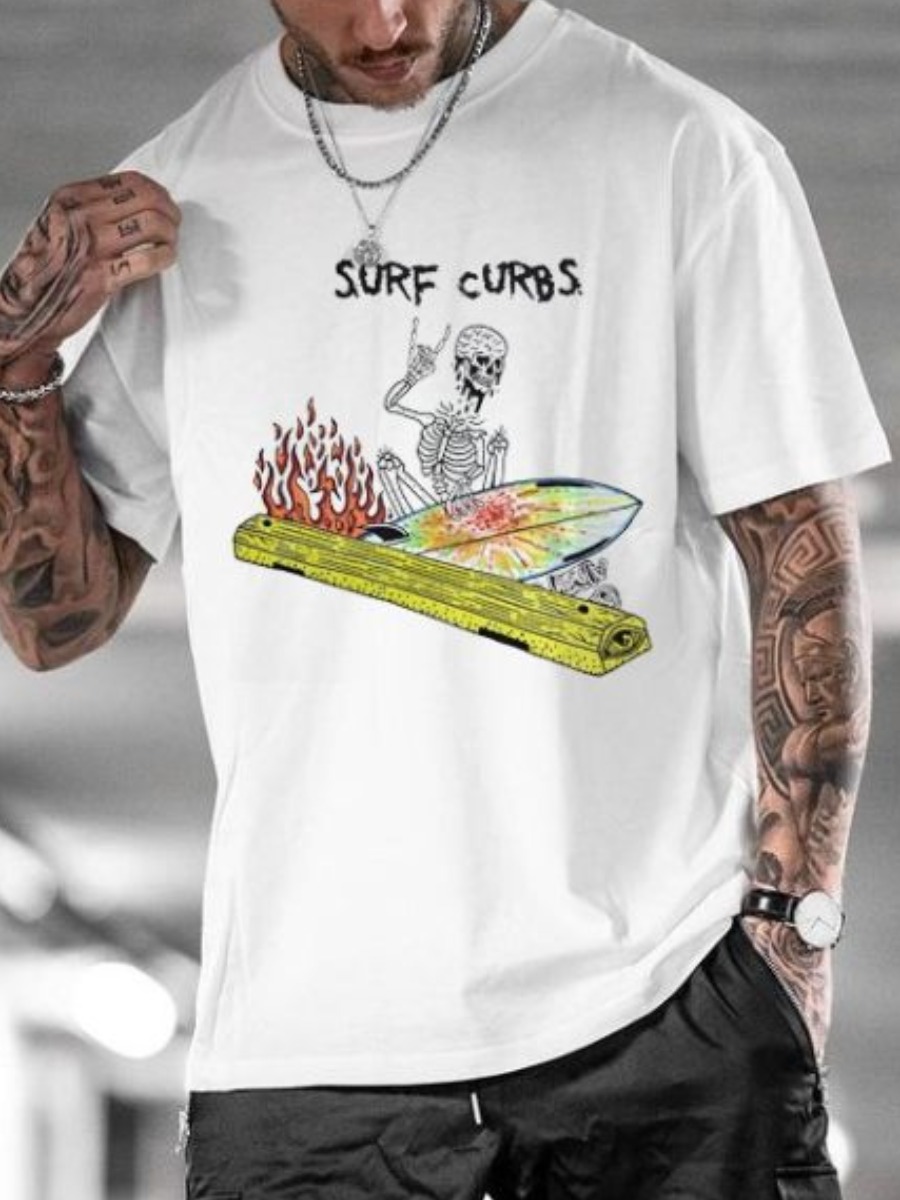

Lovely Men Casual Skeleton Letter Print White T-shirt