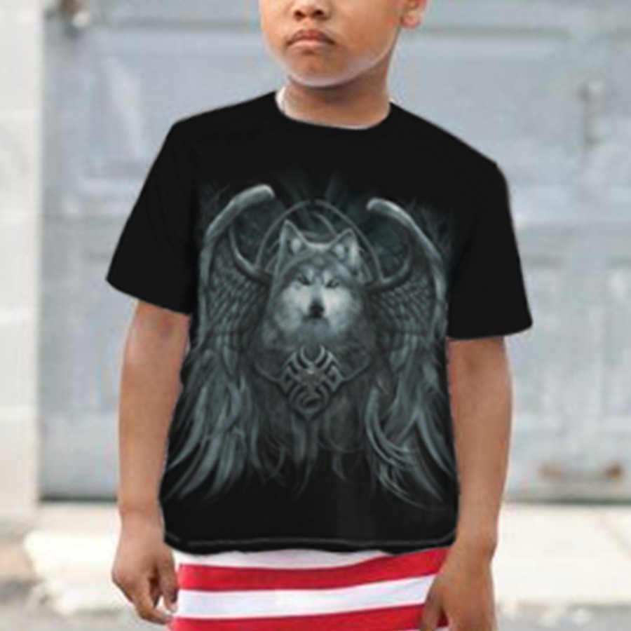 

Lovely Boy Casual O Neck Animal Print Black T-shirt