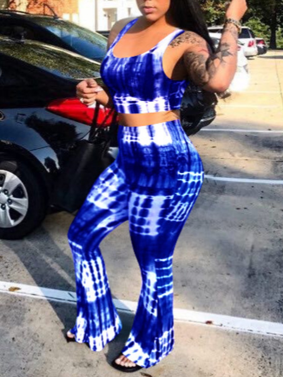 

LW Street Tie Dye Flared Blue Two Piece Pants Set