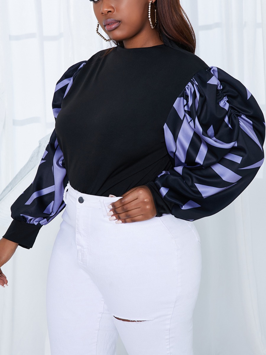 

Lovely Plus Size Street Striped Ruffle Design Black T-shirt