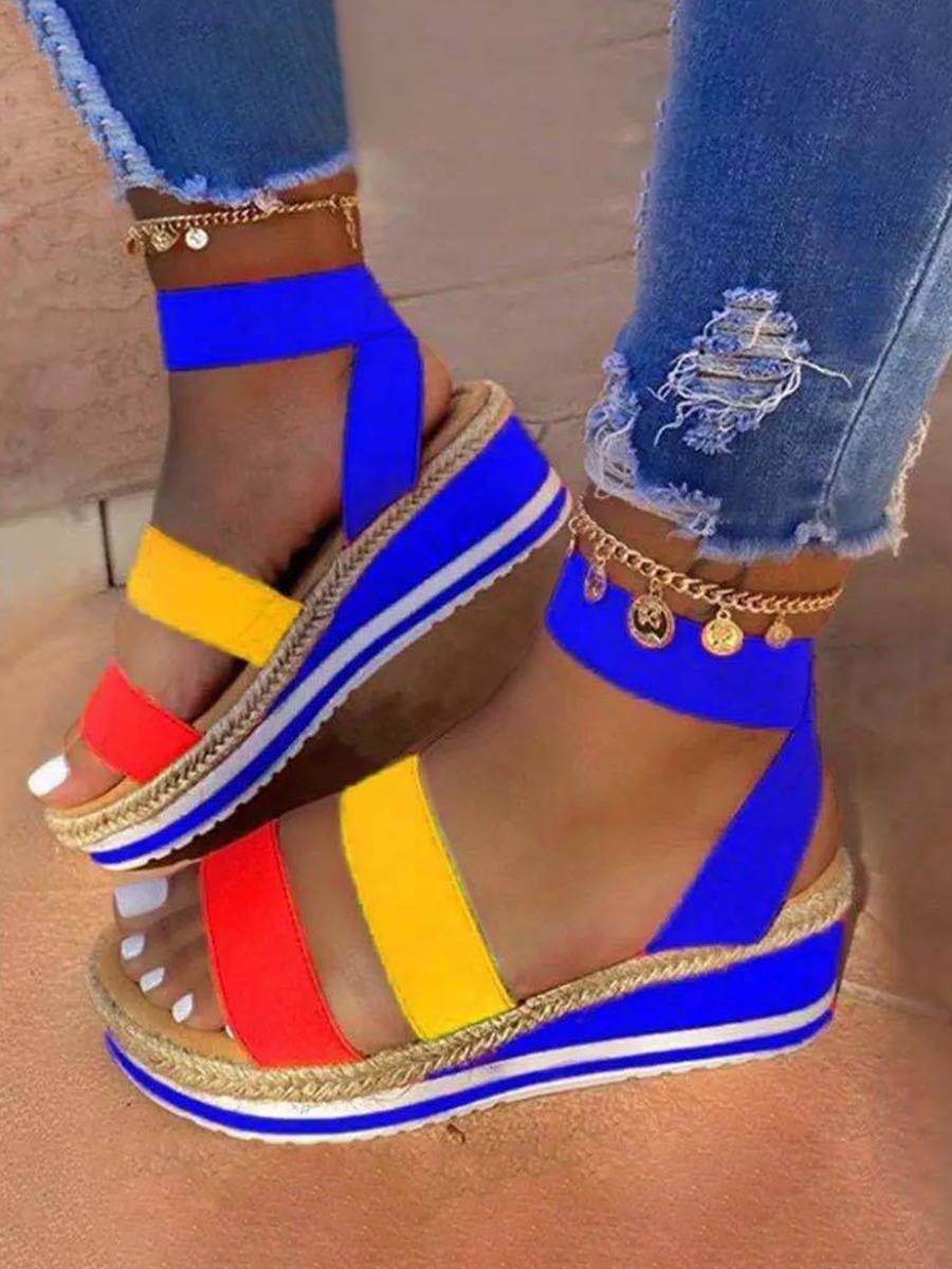 

LW Street Bandage Design Multicolor Platform Sandals, Multi