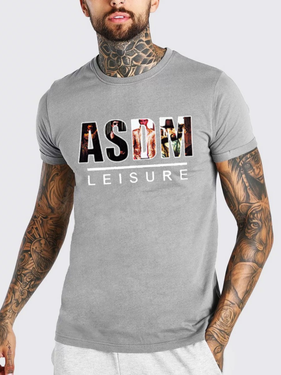

Lovely Men Casual O Neck Letter Print Grey T-shirt