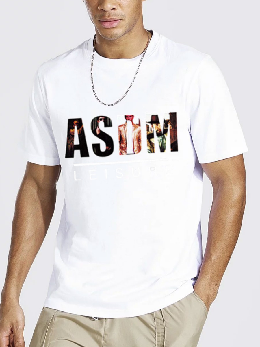 

Lovely Men Casual O Neck Letter Print White T-shirt