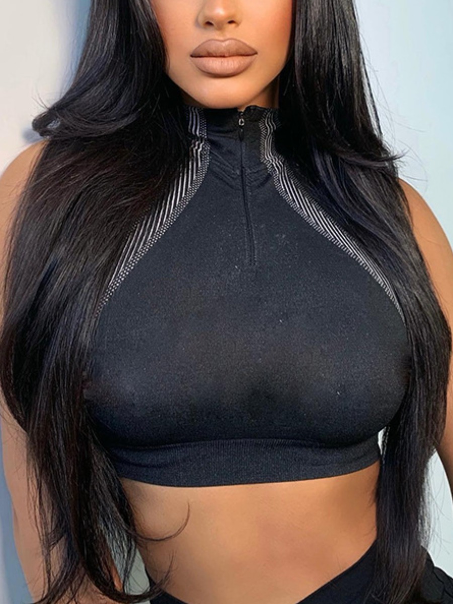 

Lovely Sporty Striped Crop Top Black Camisole