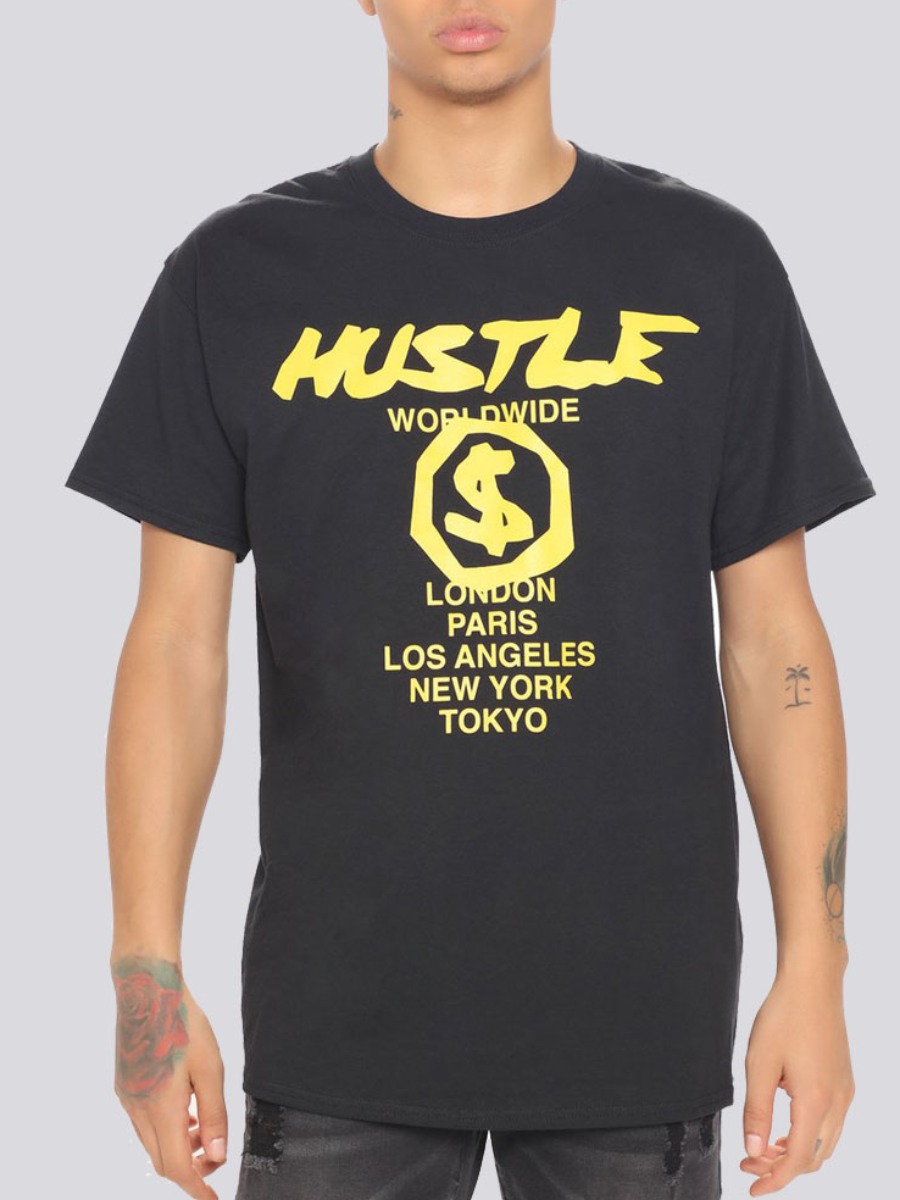 

Lovely Men Casual O Neck Letter Print Black T-shirt