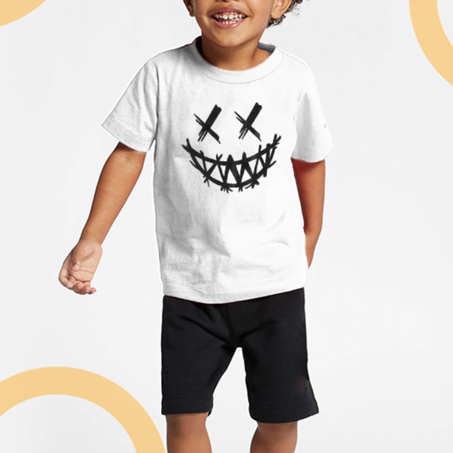

Lovely Boy Casual Graffiti Print Drawstring White Two Piece Shorts Set