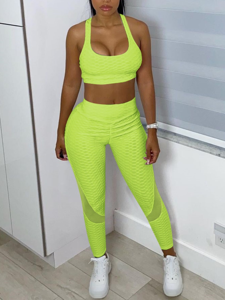 

Lovely Sporty U Neck Basic Skinny Green Two Piece Pants Set