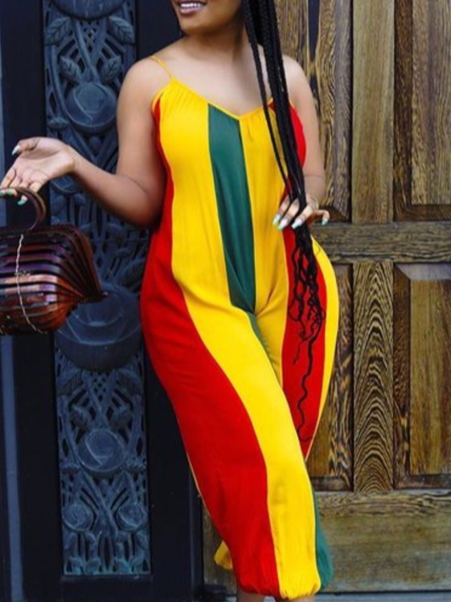 

LW Boho V Neck Color-lump Multicolor Mid Calf Dress, Multi