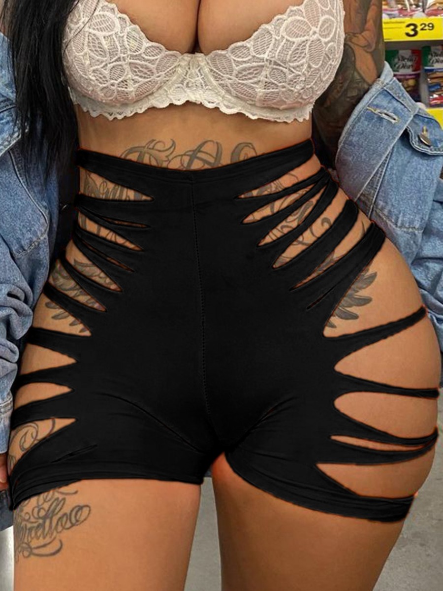 

Lovely Sexy High-waisted Ripped Black Shorts