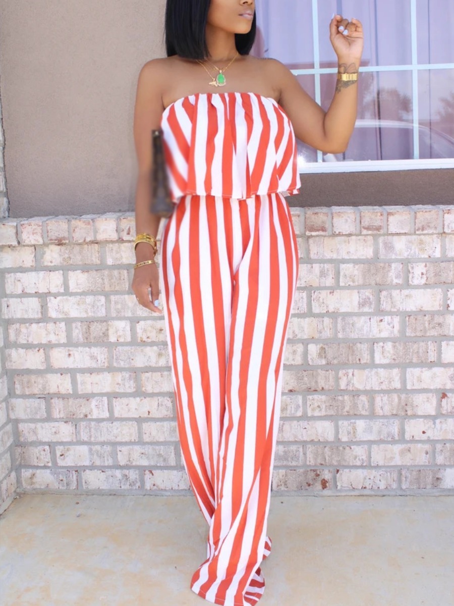 

Lovely Street Off The Shoulder Striped Jacinth One-piece Jumpsuit