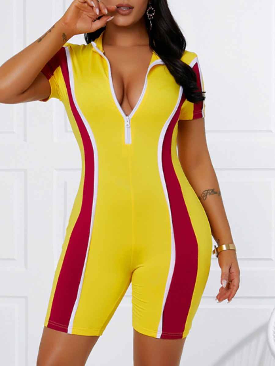 

Lovely Street Striped Patchwork Yellow One-piece Romper